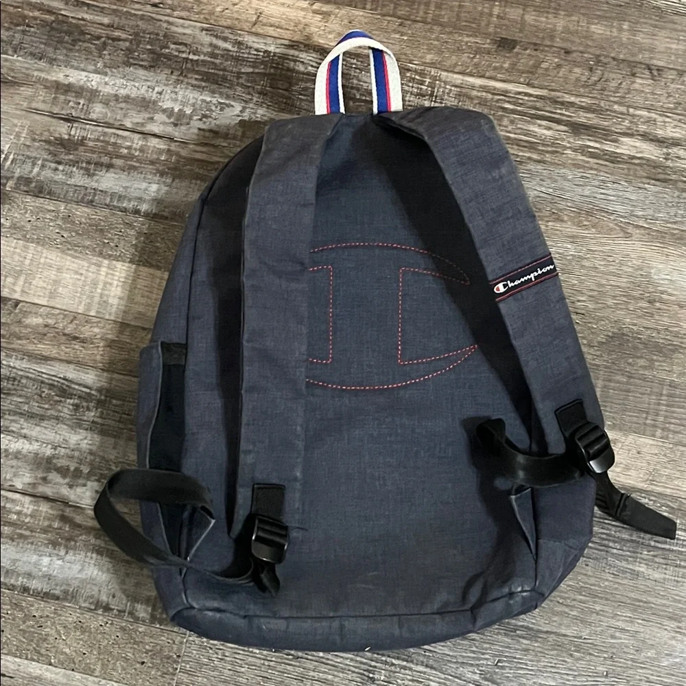 Champion Backpack Heathered Dark Blue with Blue and Red Embroidered Logo